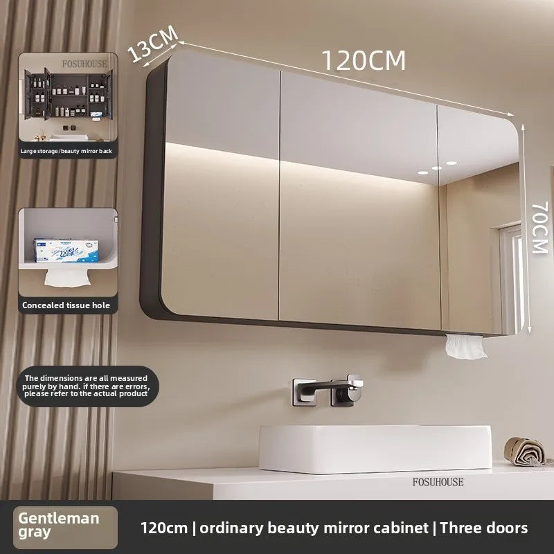 armoire salle bain murale miroir led rangement porte coulissante moderne blanc gris