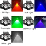 lampe frontale led noir clip modes flash haute bas pêche chasse lumière uv rouge