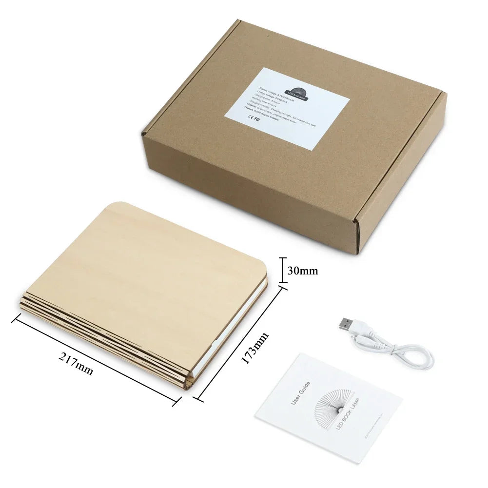lampe led pliable forme livre bois naturel blanc moderne minimaliste clips magnétiques 5v usb