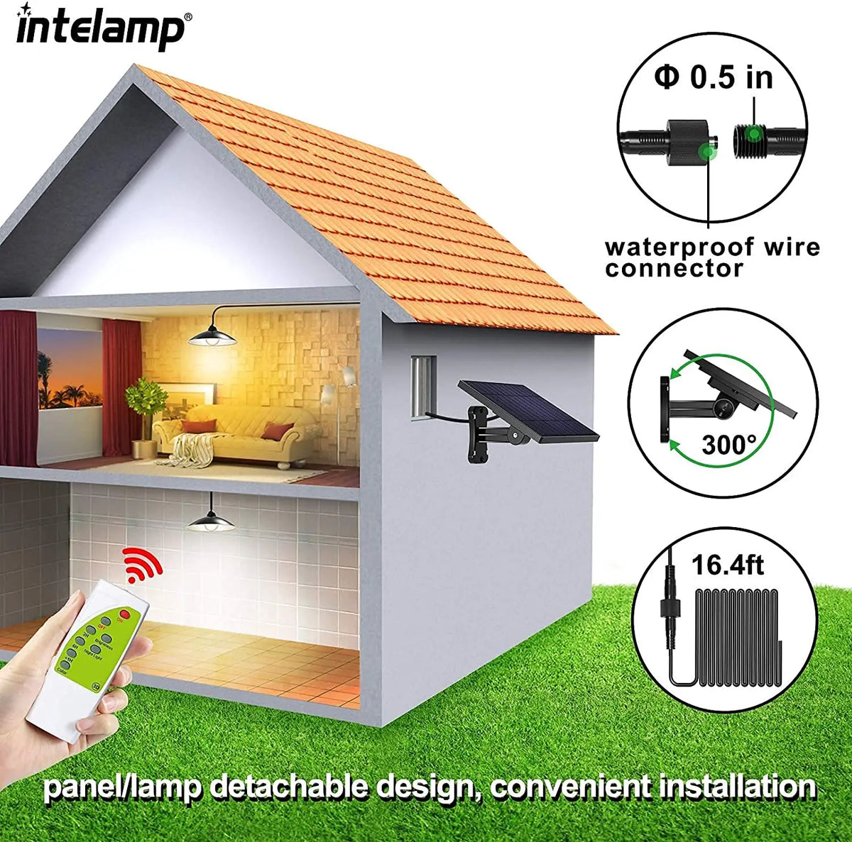 lampe solaire suspendue moderne noire télécommande ip65 led clips vis