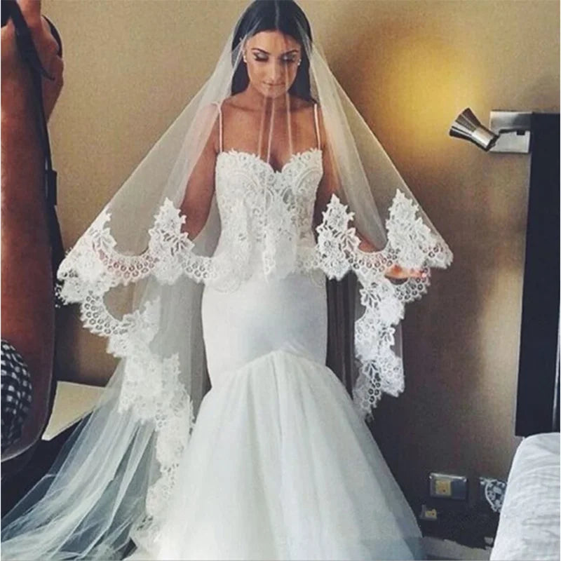 voile mariage blanc dentelle deux couches élégant opacité bordure dentelée fixation femme adulte