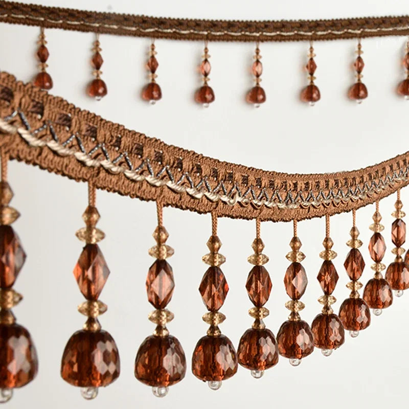 ruban brodé pendantes bleu marron beige rose doré élégant semi transparent rideau décoration maison