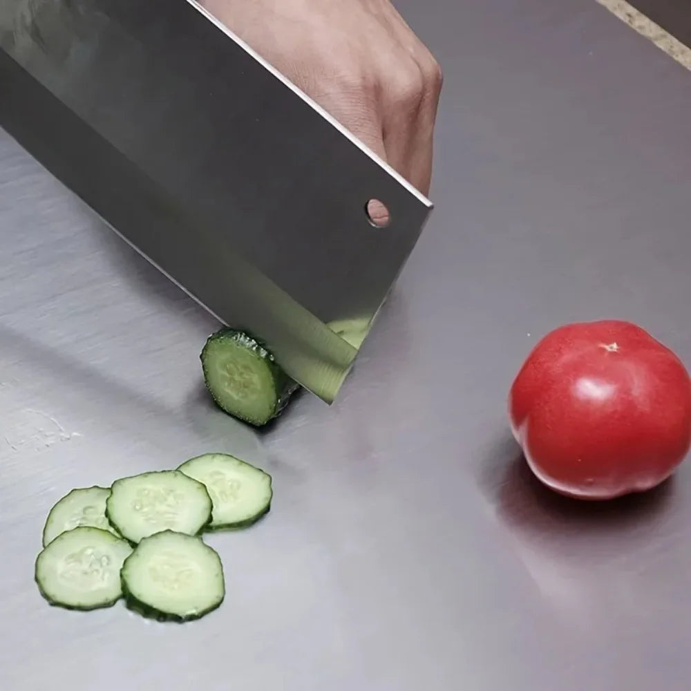 planche découper acier inoxydable moderne 50cm préparation cuisine minimaliste