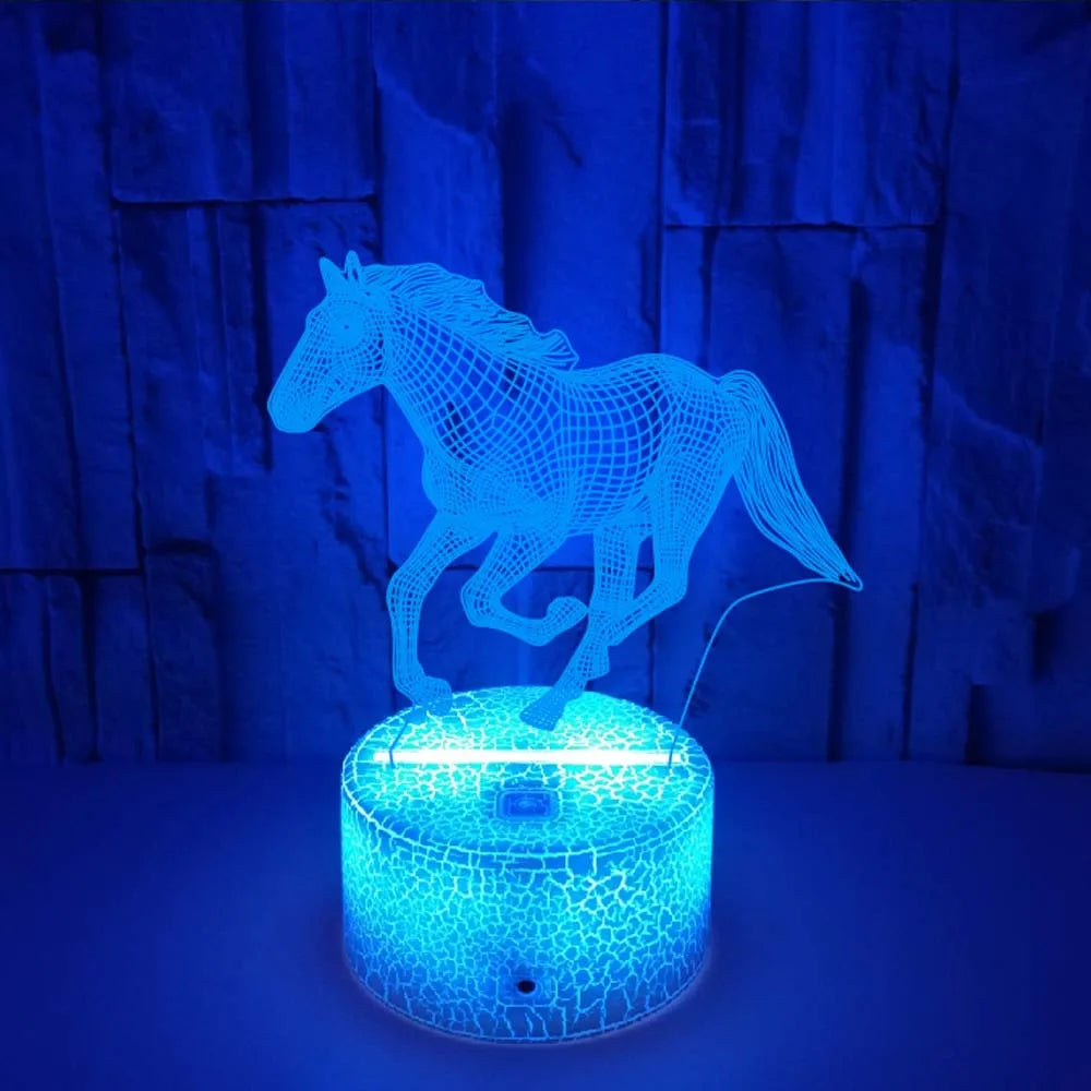 lampe led 3d effet illusion cheval veilleuse diy blanc réseau lignes noires moderne base