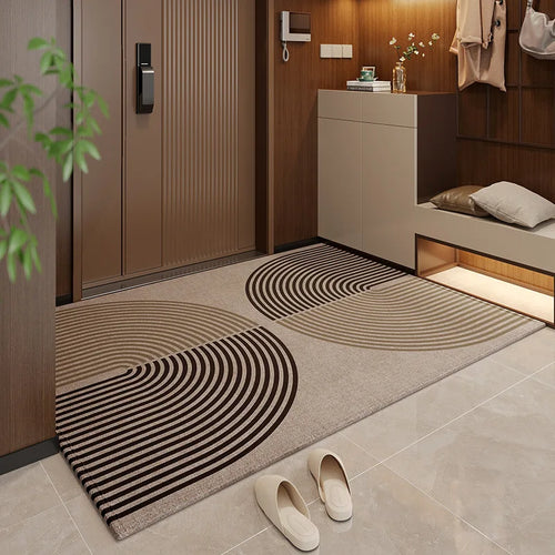 tapis porte intérieur moderne noir beige motif rayures géométriques antidérapant lavable salon maison