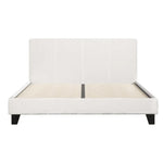 lit moderne blanc tête lit texturée pieds noirs minimaliste fixations métalliques