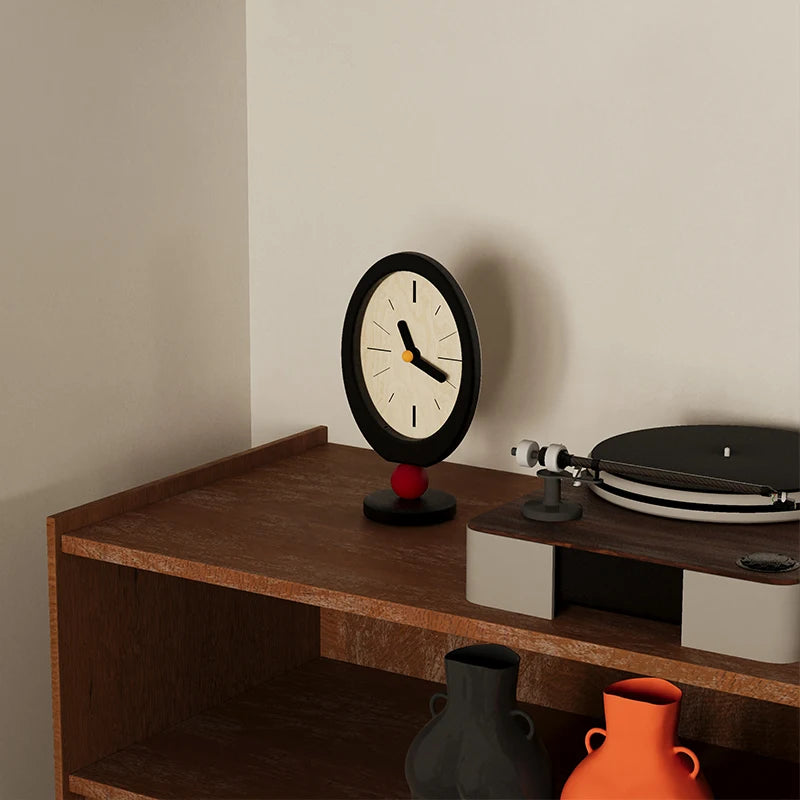 horloge table ovale couleur noire blanche rouge minimaliste cadran simple aiguille pointeur moderneDecorationIntérieur