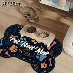 tapis nourrir animal blanc gris motif géométrique moderne anti dérapant deux bols métal
