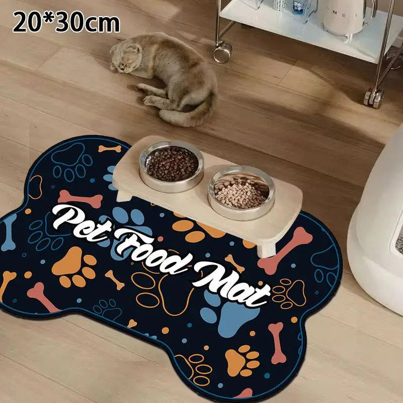 tapis nourrir animal blanc gris motif géométrique moderne anti dérapant deux bols métal