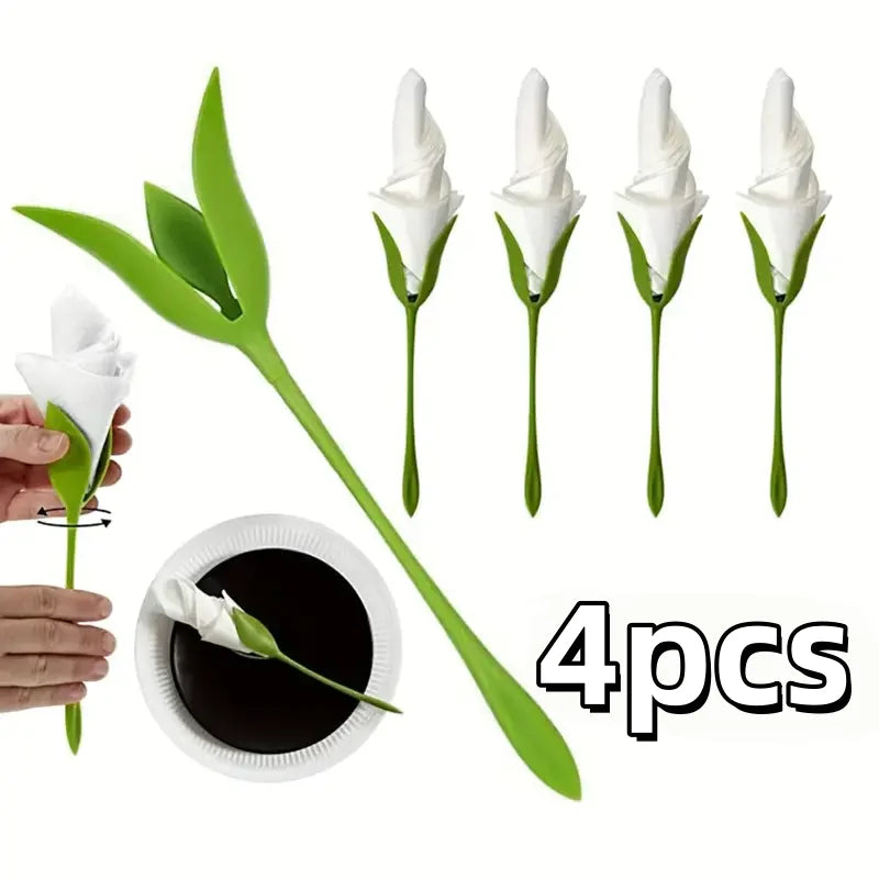 porte serviettes fleur tulipe vert clair blanc moderne décoration serviettes pliées assiettes couverts verres