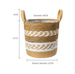 paniers rangement boho blanc rayures naturel bordure noire pliables stockage maison jardin