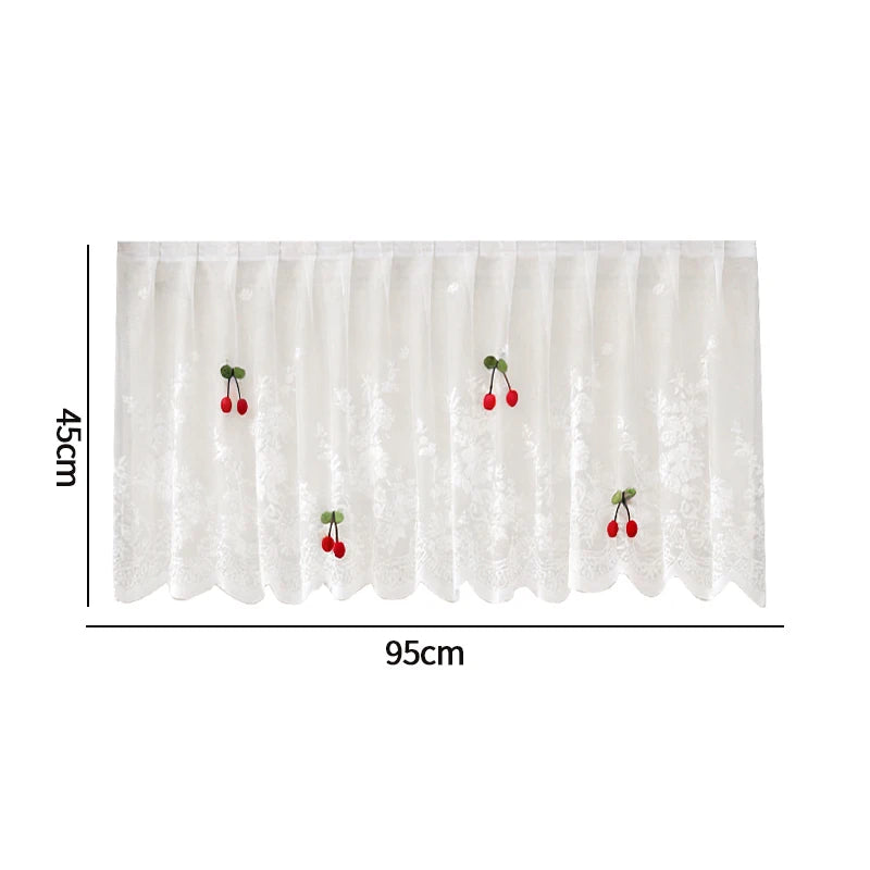rideau dentelle motif floral cerises blanc rouge vert translucide japonais coréen enfantin chambre porte