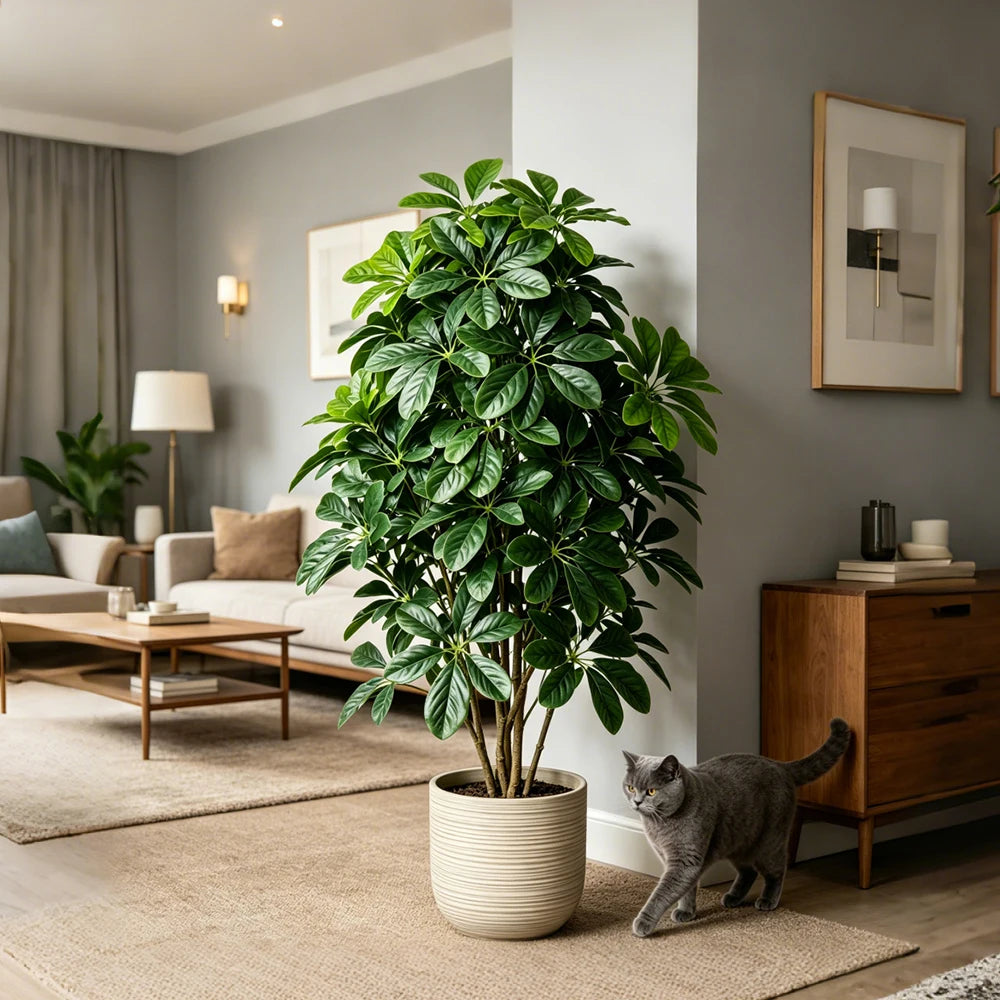 plante artificielle grande feuilles vertes intérieur decoration maison pot blanc 85cm 98cm