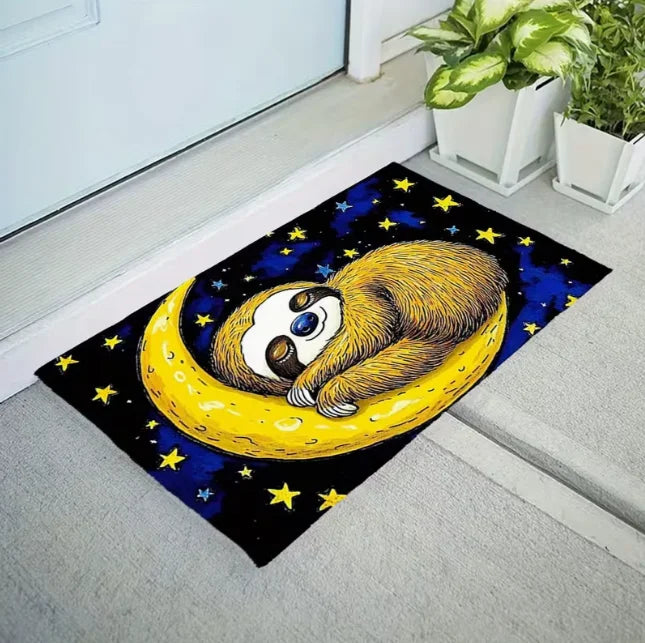 tapis dessin animé paresseux feuilles colorées moderne vert clair beige salon bain extérieur