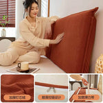 Coussin de tête de lit en velours côtelé blanc avec sangle Tatami sur un lit