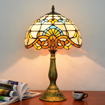 lampe table tiffany floral multicolore vintage interrupteur bouton verre translucide