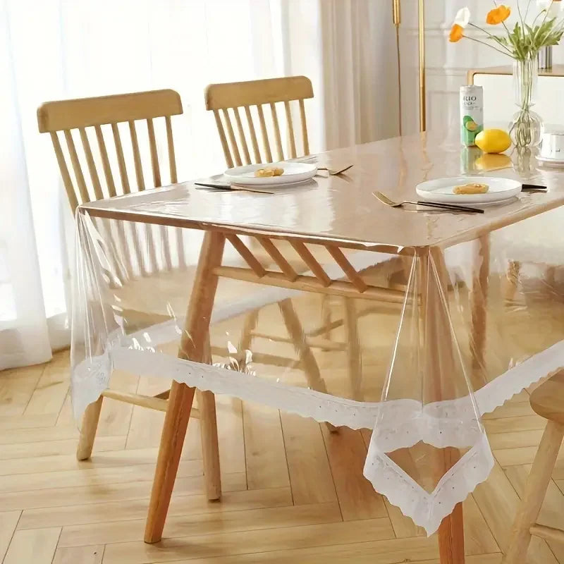 nappe table transparente motif floral bordure moderne adhésive imperméable pvc peva rectangle