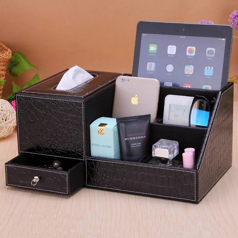 boîte rangement multifonctionnelle cuir moderne réutilisable télécommande tablette smartphone bijoux parfum montre