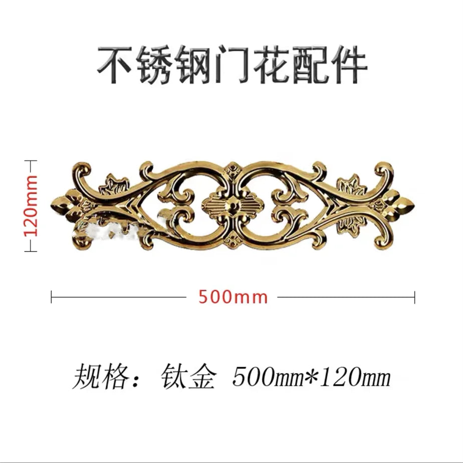 ornement métallique doré floral art nouveau baroque fixations invisiblesextérieur maison deco porte fleuri geometrique