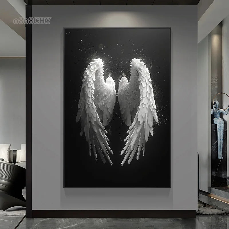 peinture moderne ailes ange blanc toile contemporaine décoration salon mur art impression haute définition
