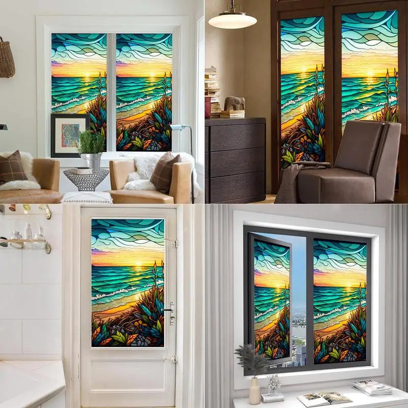 films décoratifs adhésifs oiseaux colorés feuilles fleurs moderne opaques fenêtres bleu vert jaune rouge