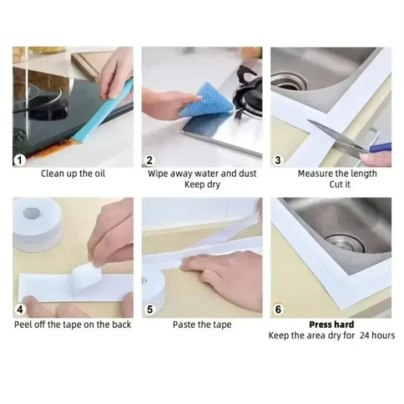 ruban adhésif joint étanche imperméable anti moisissure salle bain cuisine évier bordure silicone