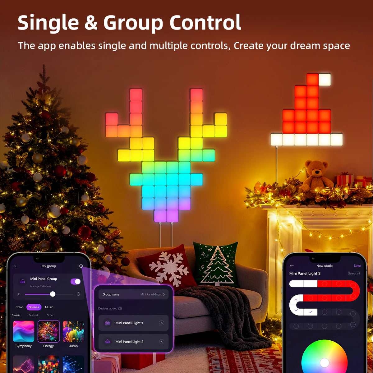 lampe led modulable multicolore pixel art télécommande adhésif contemporain minimaliste fixations inclusées