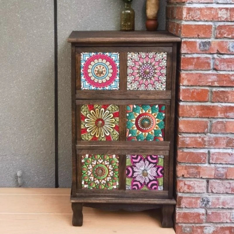 commode vintage rustique tiroirs floraux bois foncé organisateur chambre coucher bois massif