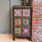 commode vintage rustique tiroirs floraux bois foncé organisateur chambre coucher bois massif