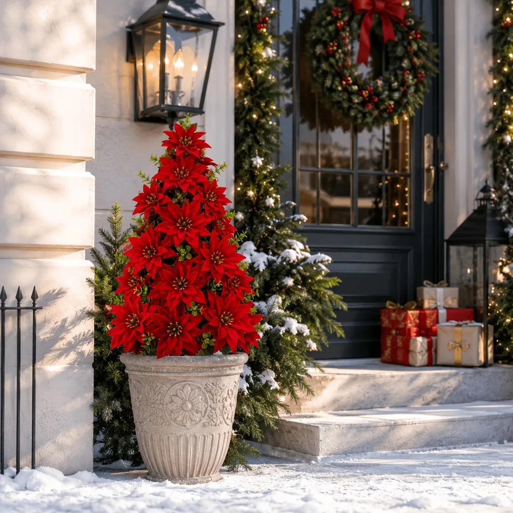 Arbre artificiel Noël rouge fleurs poinsettia classique stake intérieur hiver noël Halloween decoration balcon