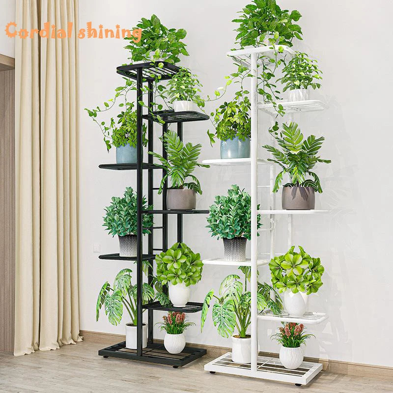 étagère plantes niveaux métal noir blanc moderne minimaliste assemblage support fleurs
