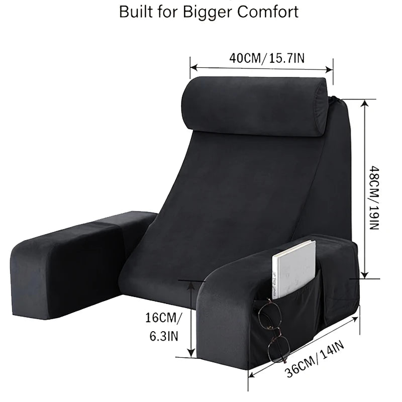 coussin lecture noir mousse mémoire forme ergonomique poche lunettes smartphone