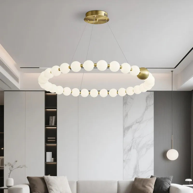 suspension lumineuse moderne boules translucides blanc doré pendentif chaînes lumière led flux lumineux haute