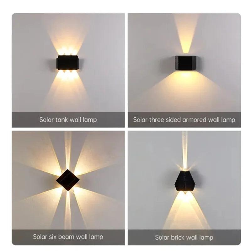 Détail de l'applique murale solaire avec panneau intégré et éclairage LED