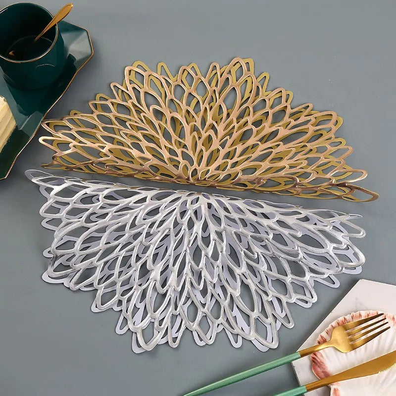 tapis table moderne or argent floral ajouré respectueux environnement silicone élégant set repas fourchette