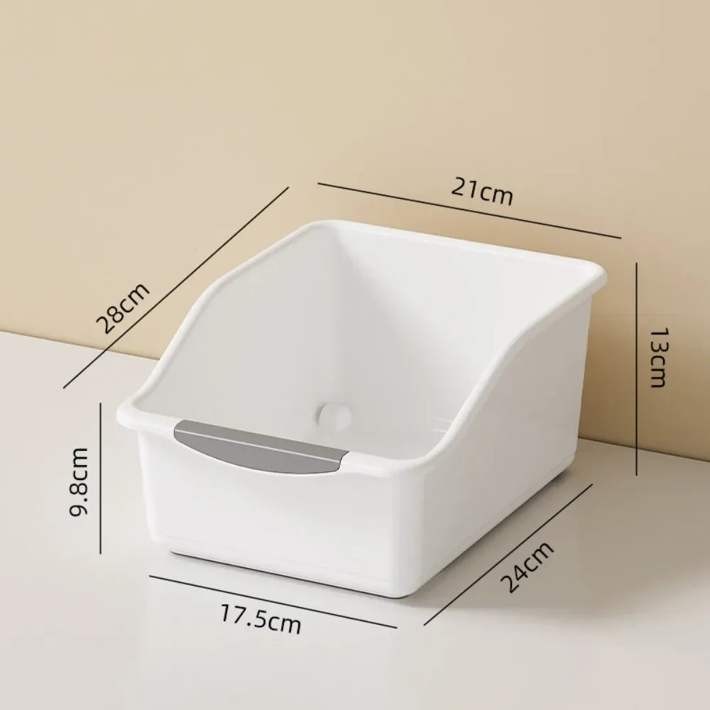 organisateur rangement moderne boîte tri plastique empilable compartiments multifonctionnels beige gris clair poignées bois