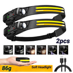 lampe frontale rechargeable led noir jaune blanc rayures moderne compact ceinture camping