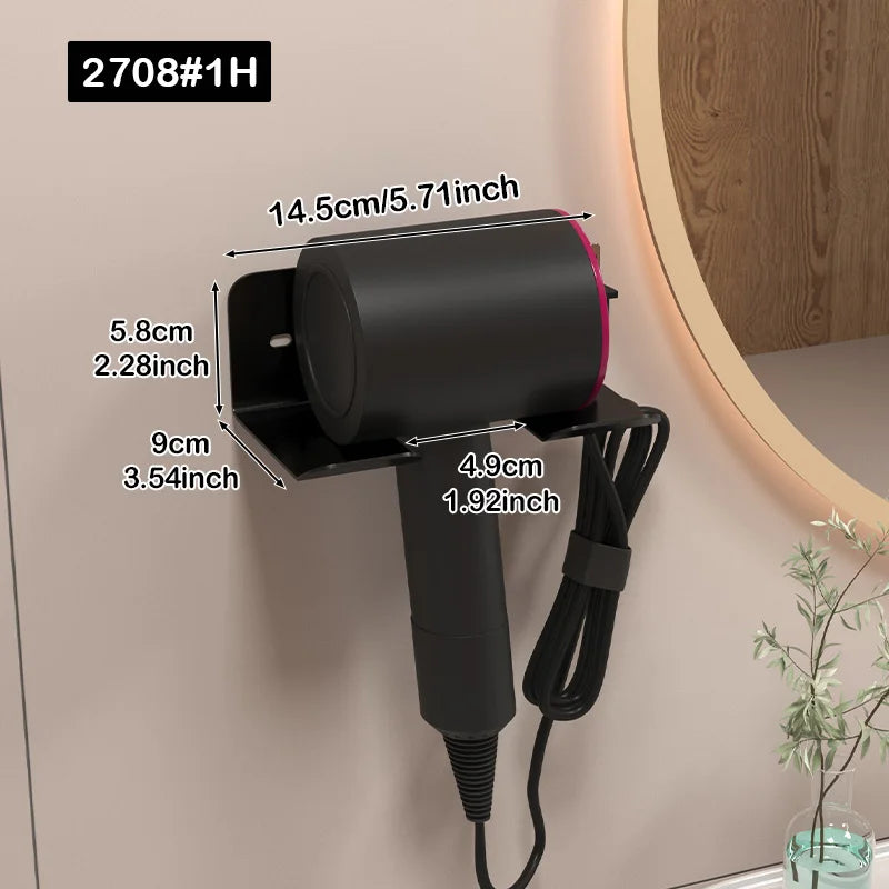 support mural sans perçage sèche cheveux noir blanc étagère salle bain métal adhésif serre