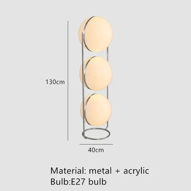 lampe sol moderne sphères translucides structure métallique chromée scandinave blanc doré