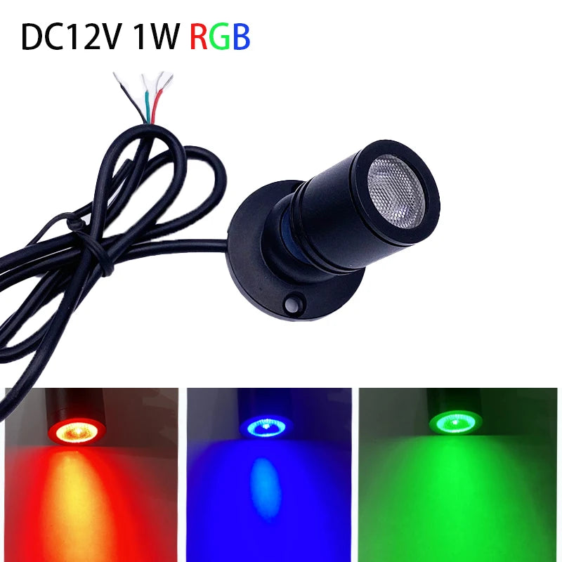projecteur led rgb noir blanc argent moderne 1w 12v double adhésif vis câble électrique
