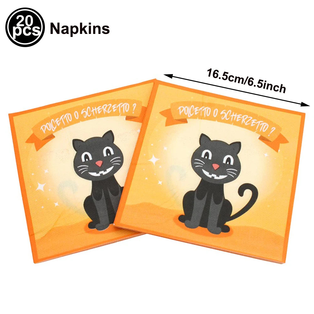 serviettes papier halloween motifs citrouille fantôme crâne main ensanglantée sorcière chauve souris cocktail
