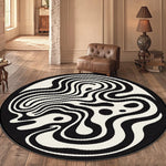 tapis rond moderne labyrinthe noir blanc multicolore 80cm 120cm anti dérapant salon chambre
