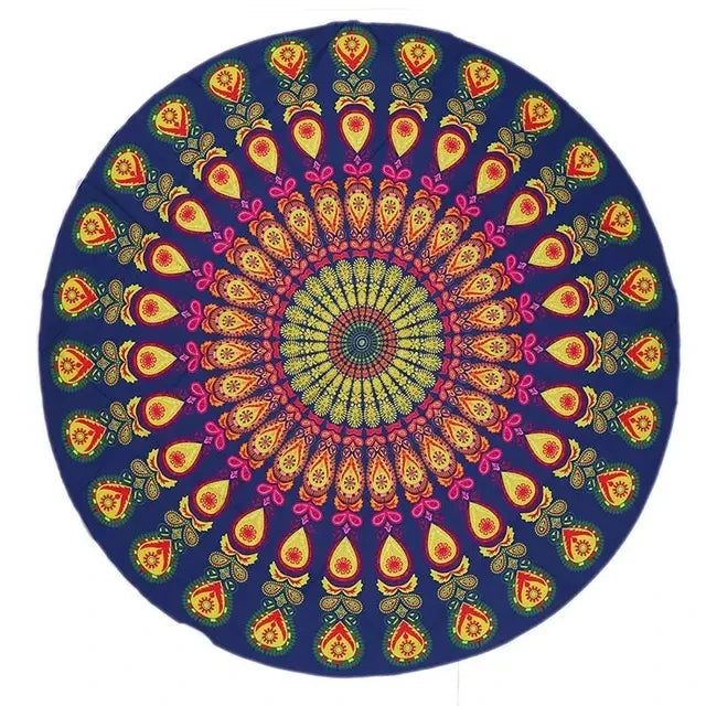serviette plage ronde motif mandala boho chic coton polyester décorative grande plage été