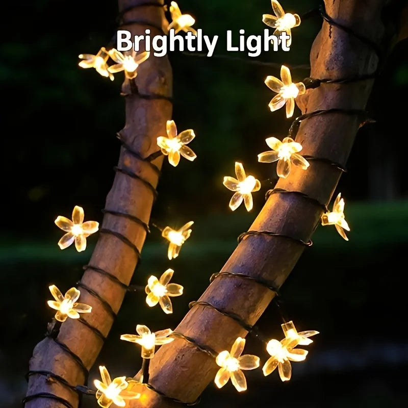 guirlande lumineuse solaire fleurs blanc doré 5m 20leds 7m 50leds moderne