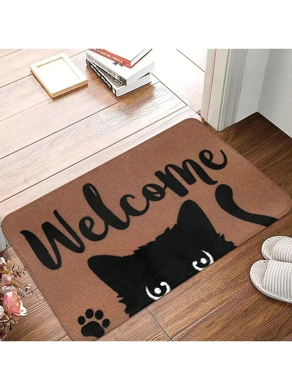tapis d'entrée moderne chat noir bienvenue antidérapant salon bain extérieur 30x50cm 40x60cm