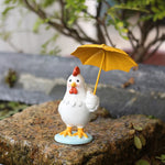statue décorative miniature coq parapluie extérieur intérieur blanc rouge orange jaune bleu lisse tissu