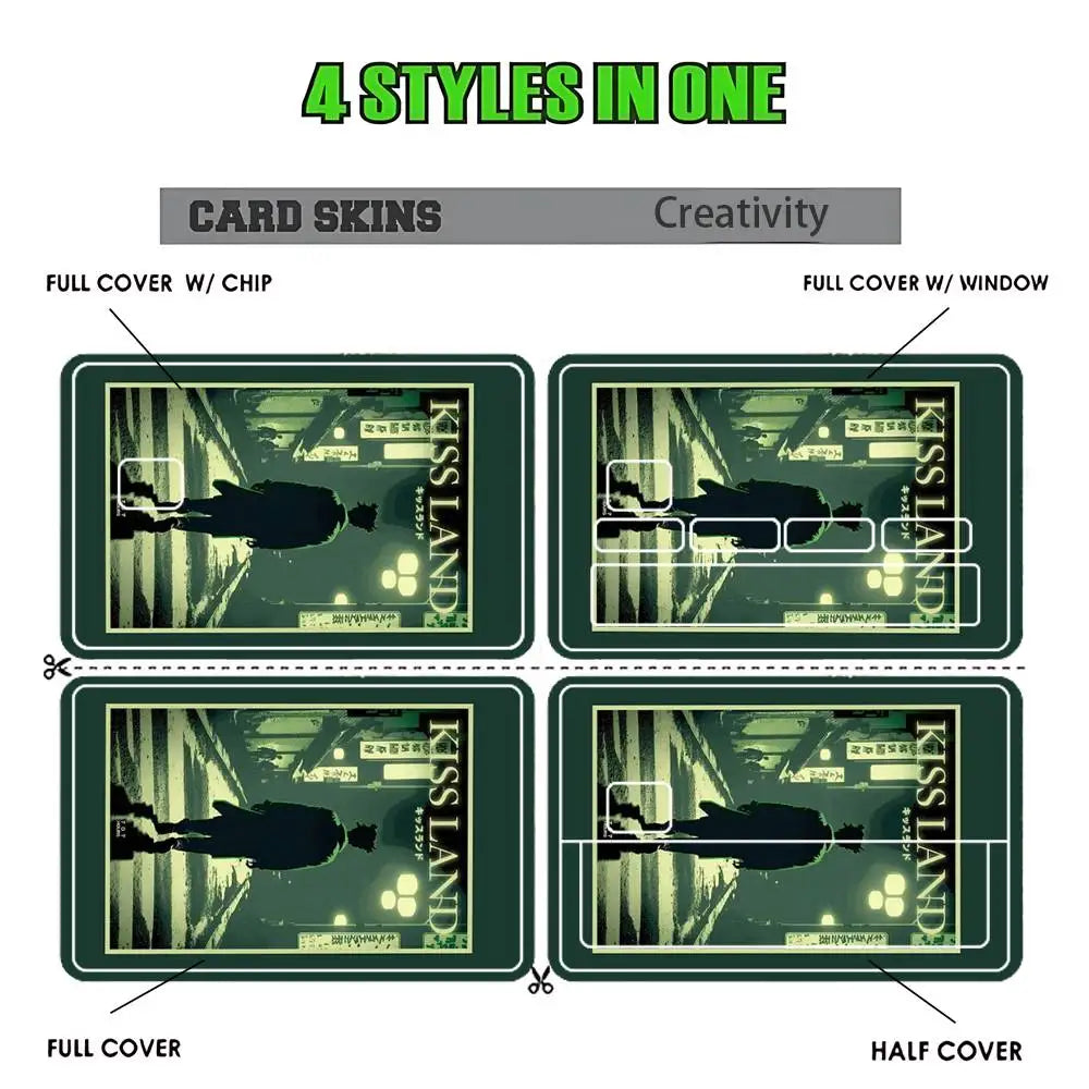étui carte bancaire kiss land personnages vert noir adhésif moderne graphique sécurité illustration