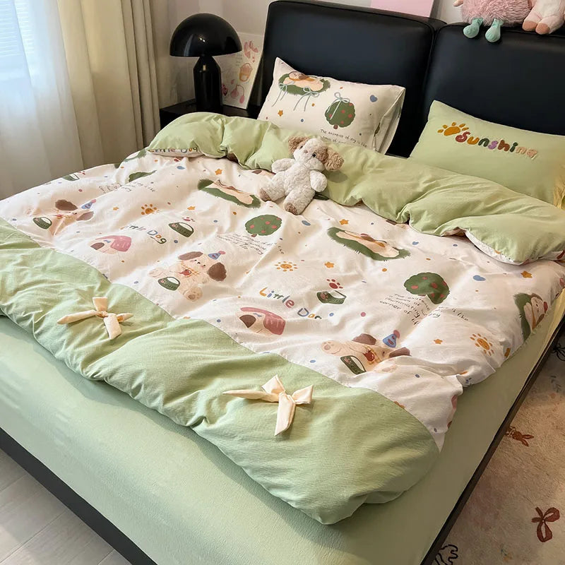 drap housse coton brodé couleurs vives motif points enfant oreiller sunshine chambre fille