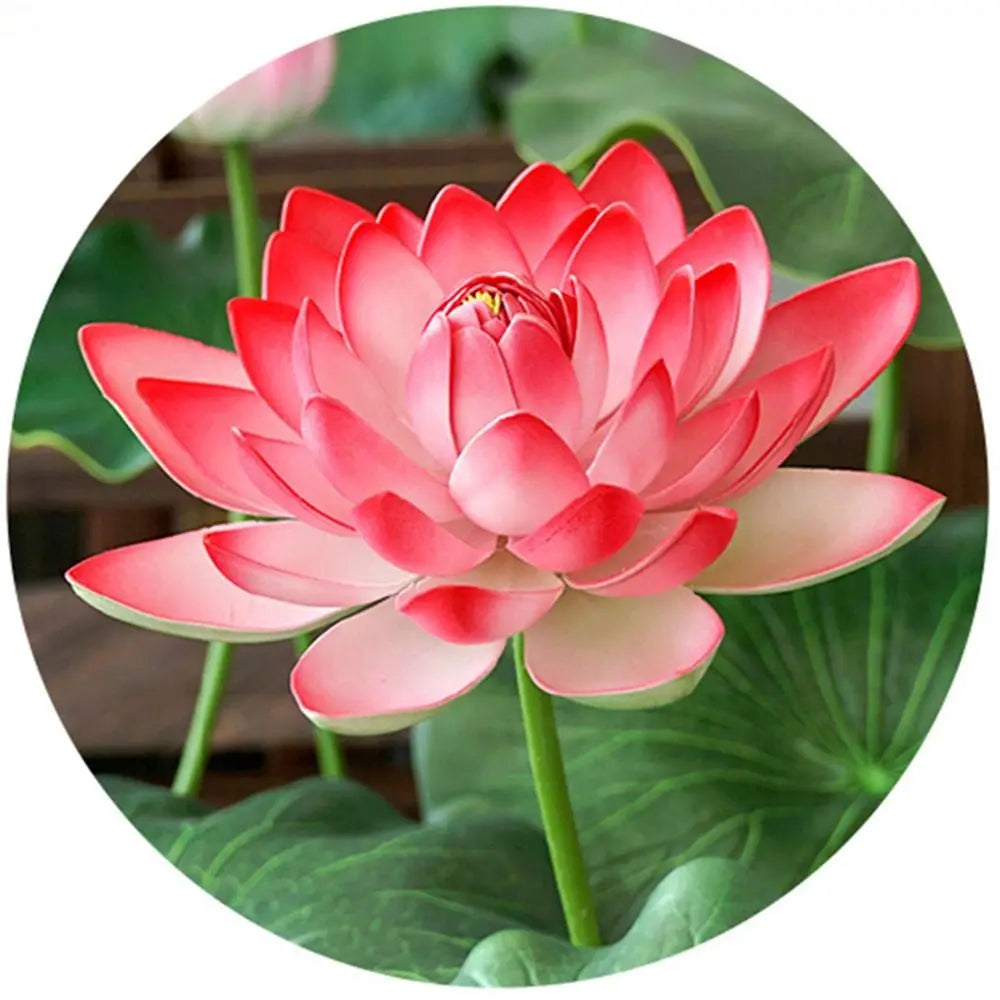 fleur lotus artificielle rose feuilles vertes moderne décoration intérieure base circulaire hauteur 95cm 98cm
