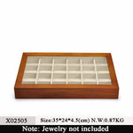 boîtes bijoux bois marron intérieur velours beige verre transparent contemporain minimaliste